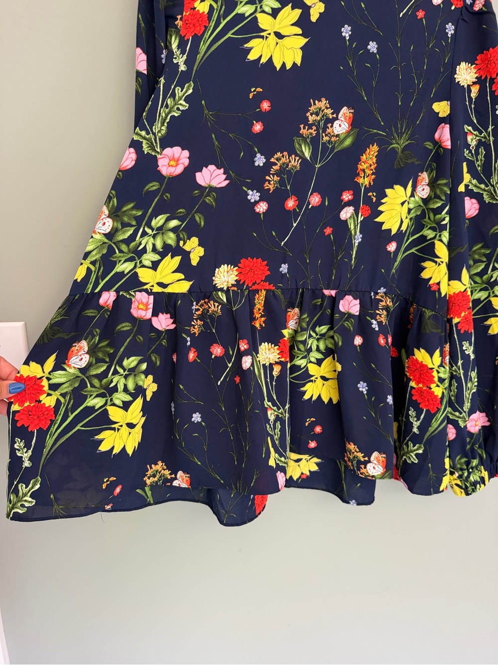 Pomander Place "Carlota" Navy Blue Wildflowers Long Sleeve Peplum Blouse - Picture 7 of 14